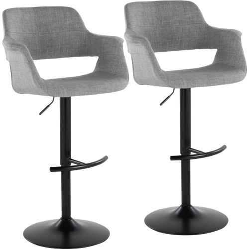 Vintage Flair Adjustable Swivel Bar Stool in Black Metal & Light Grey Fabric (Set of 2)